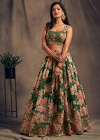 Green Organza Lehenga Choli With Sequins Zari Embroidery Work