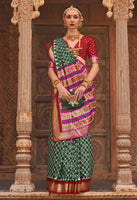 Green PV Silk Saree with  Printed