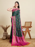 Green Patola Silk Woven Meenakari Designer Partywear Saree