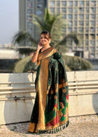 Green Silk Blend Paithani Saree With Gudi Padwa Print