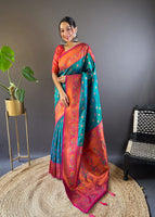 Green Silk Blend Paithani Saree