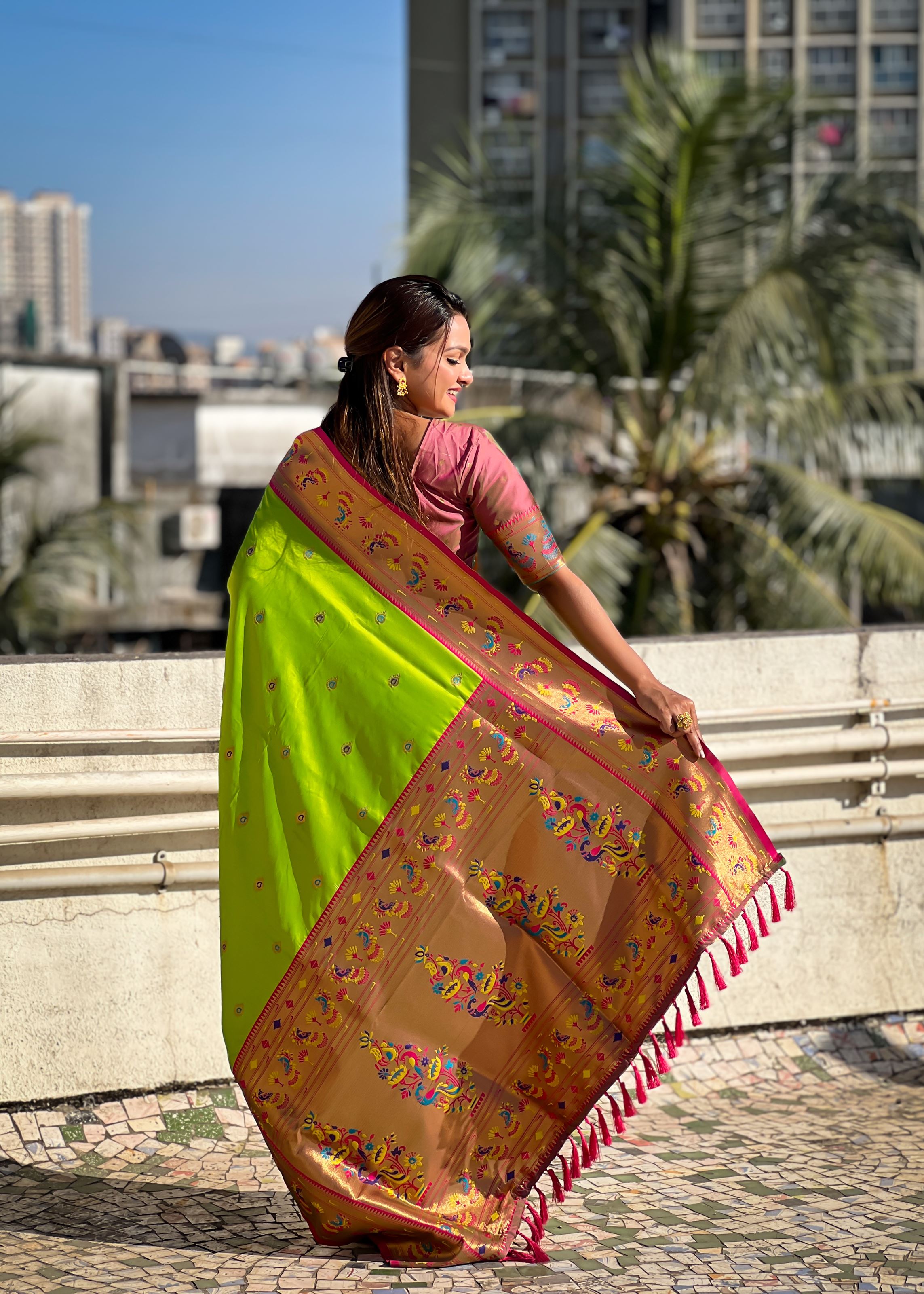 Green Silk Blend Paithani Saree