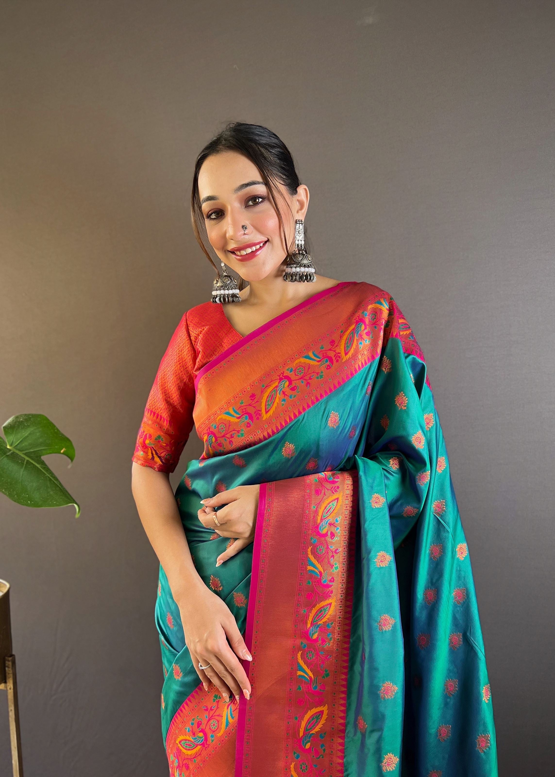 Green Silk Blend Paithani Saree