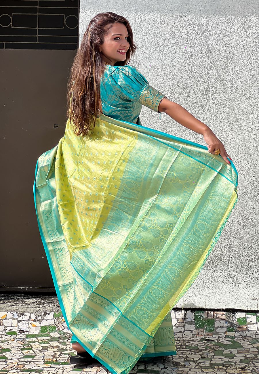 Green Silk Blend  South Indian Kanchipuram Saree