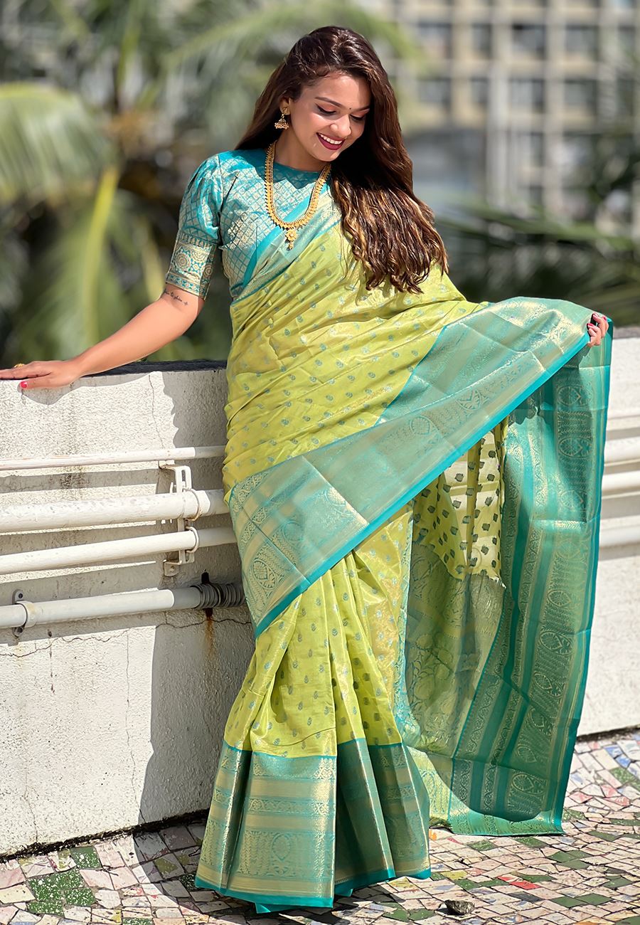 Green Silk Blend  South Indian Kanchipuram Saree