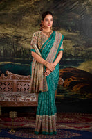 Green Silk Saree with Madhubani & Bandhej Magic
