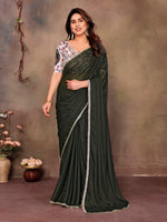 Green Solid Fancy Ethnic Saree For Ceremonial Girlie Looks