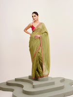 Green Tissue Embellished Sequinned Work Fancy Saree