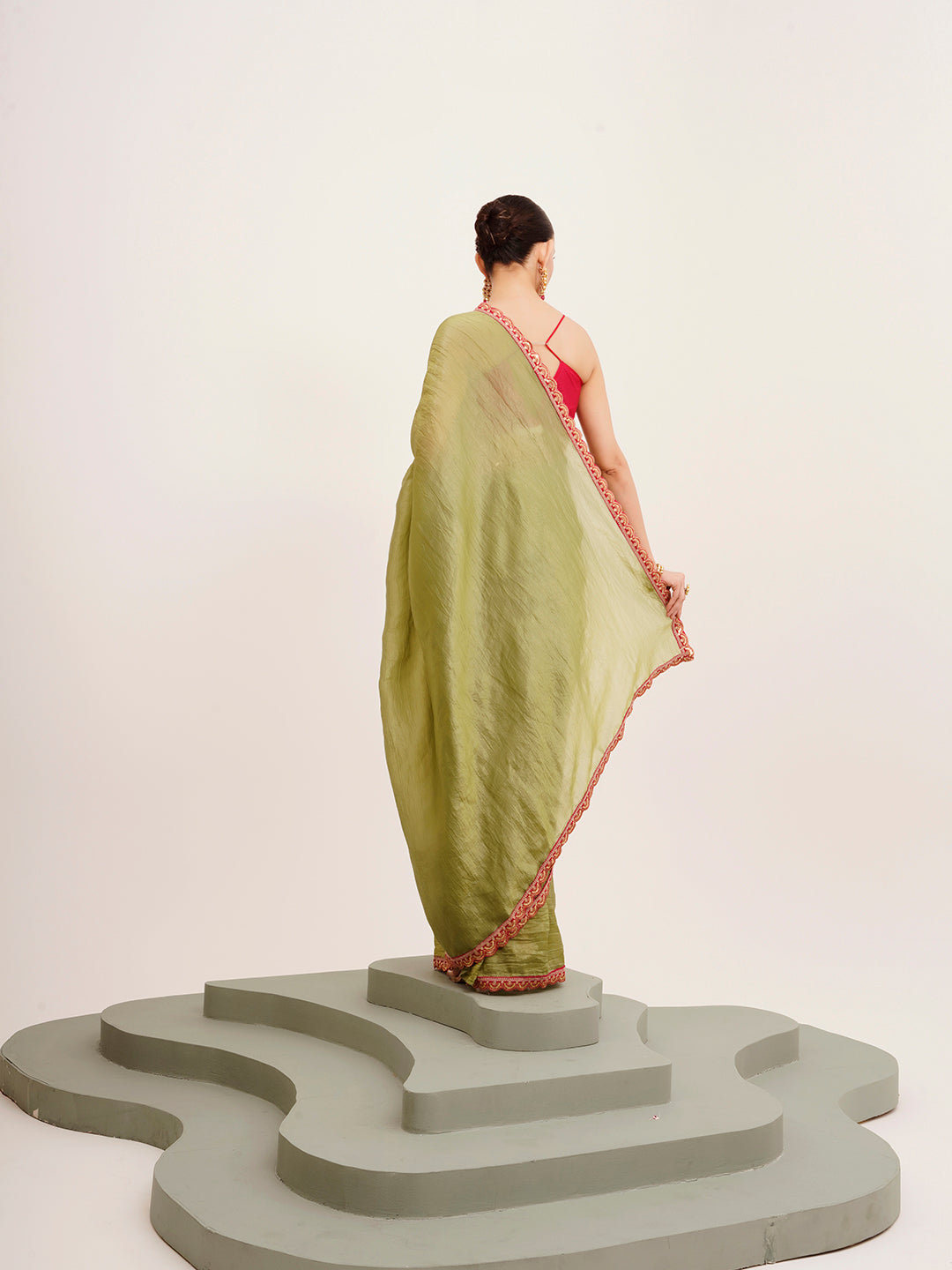 Green Tissue Embellished Sequinned Work Fancy Saree