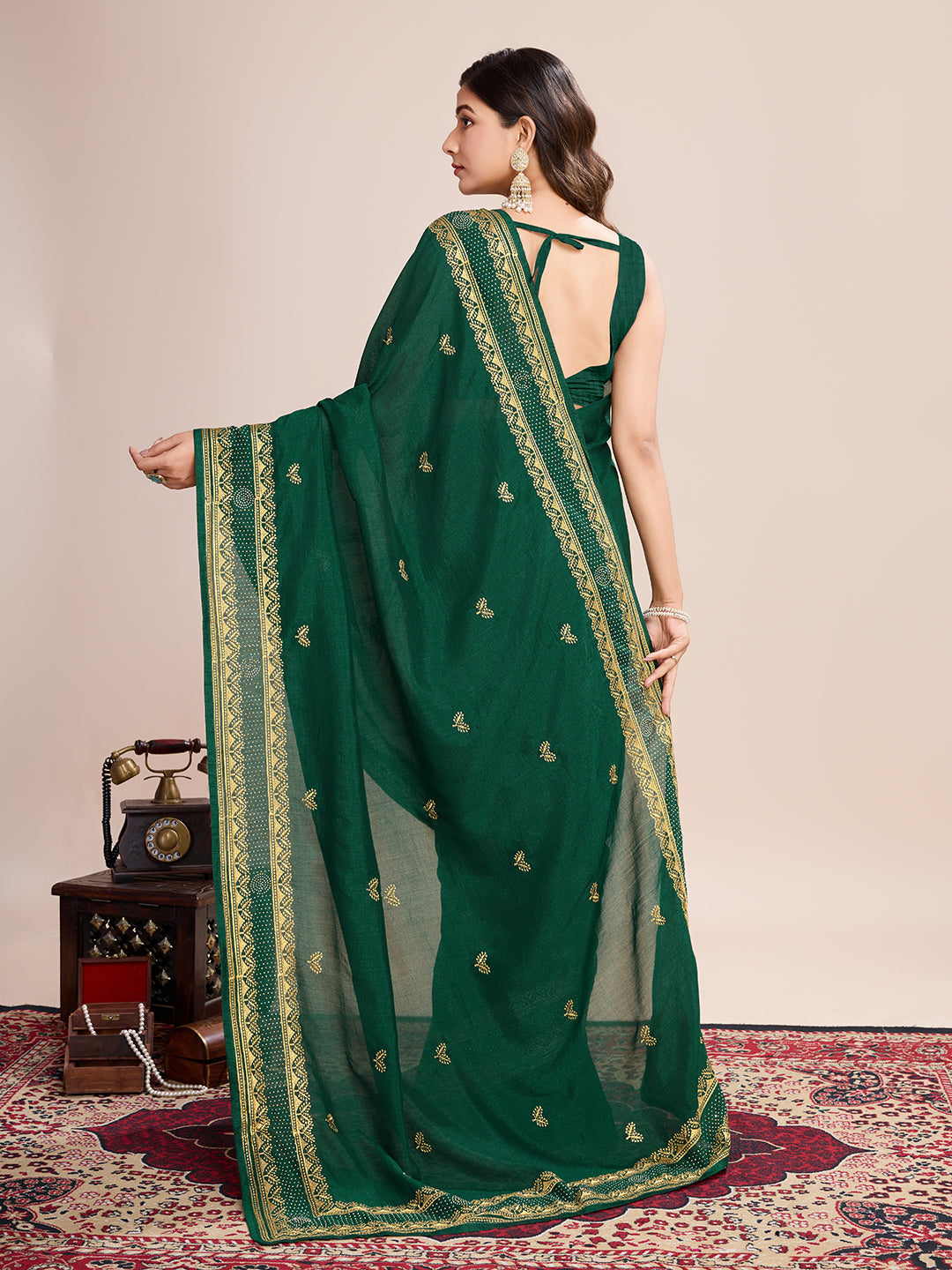 Green Vichitra Silk Girlie Looks Designer Embroidery Work Wedding Season Saree
