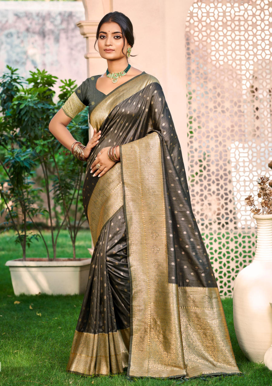 Grey Assam Silk Saree With Sophisticated Touch and Subtle Elegance