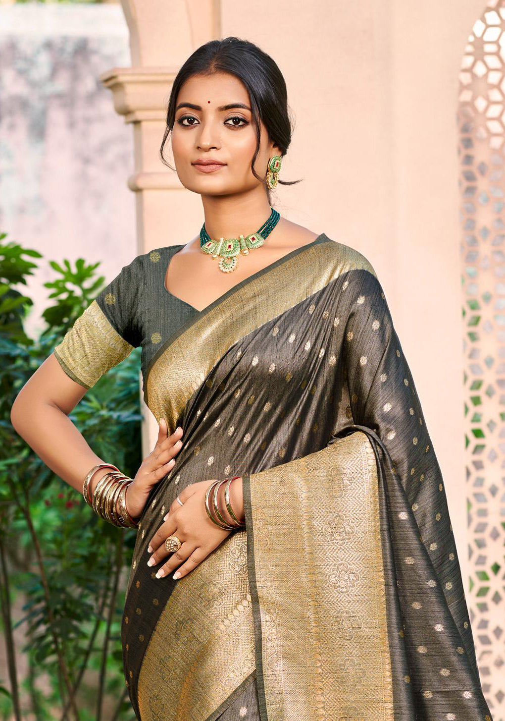 Grey Assam Silk Saree With Sophisticated Touch and Subtle Elegance