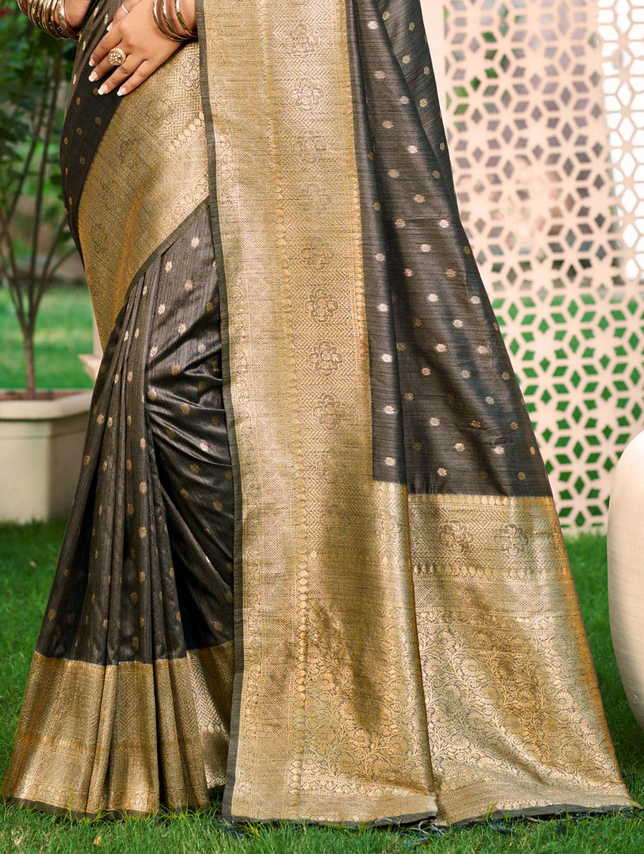 Grey Assam Silk Saree With Sophisticated Touch and Subtle Elegance