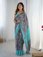 Grey Beautiful Chinon Smart Printed Festive Wear Ceremonial Saree