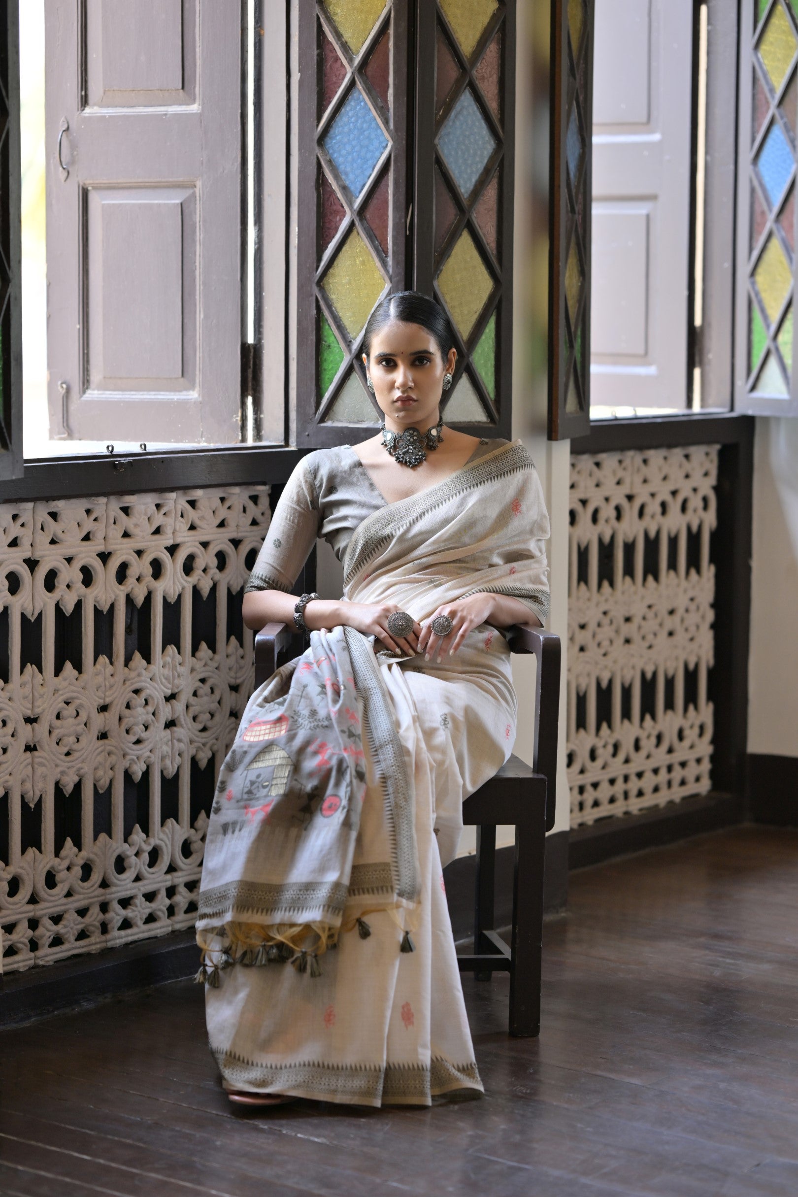 Grey Beautiful Muga Cotton Summer Special Festive Saree