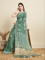 Grey Blended Cotton Ethnic Festive Saree