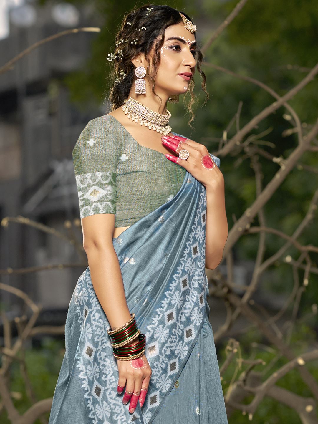Grey Blended Linen Cotton Saree