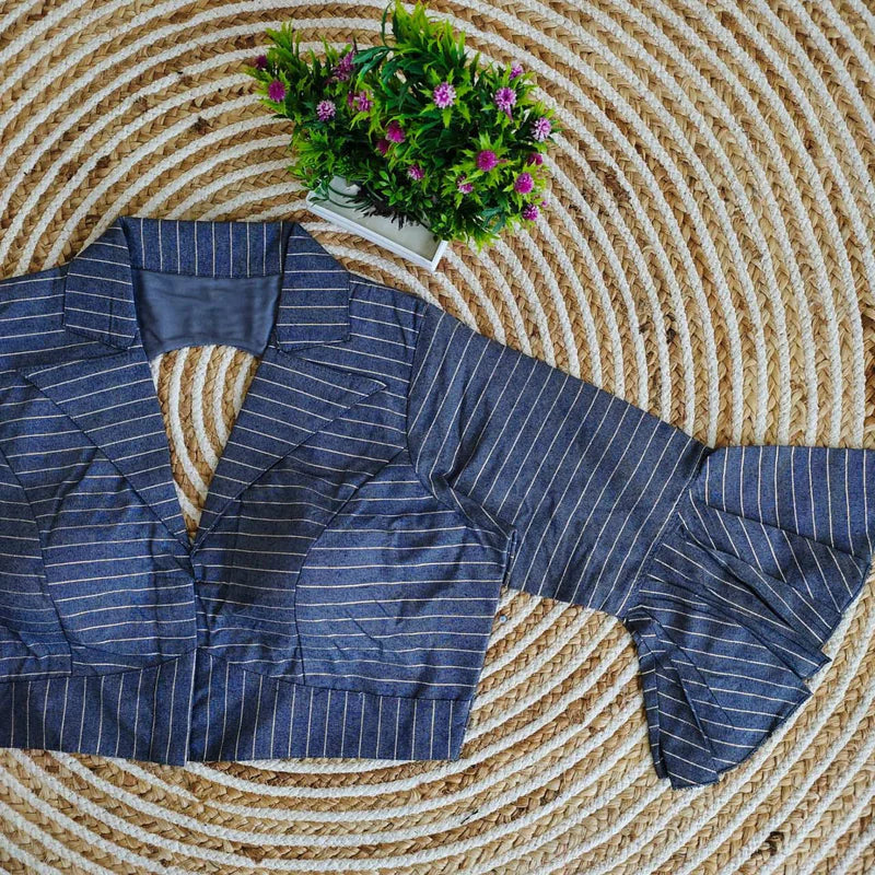 Grey Classic Printed Cotton Long Sleeve Blouse