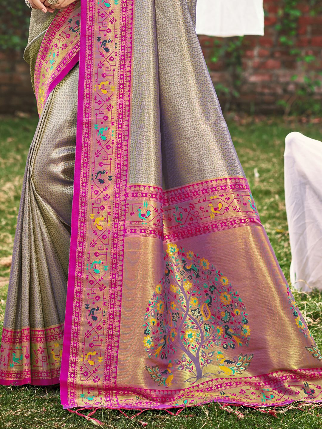 Grey Color Classic Paithani Silk Saree