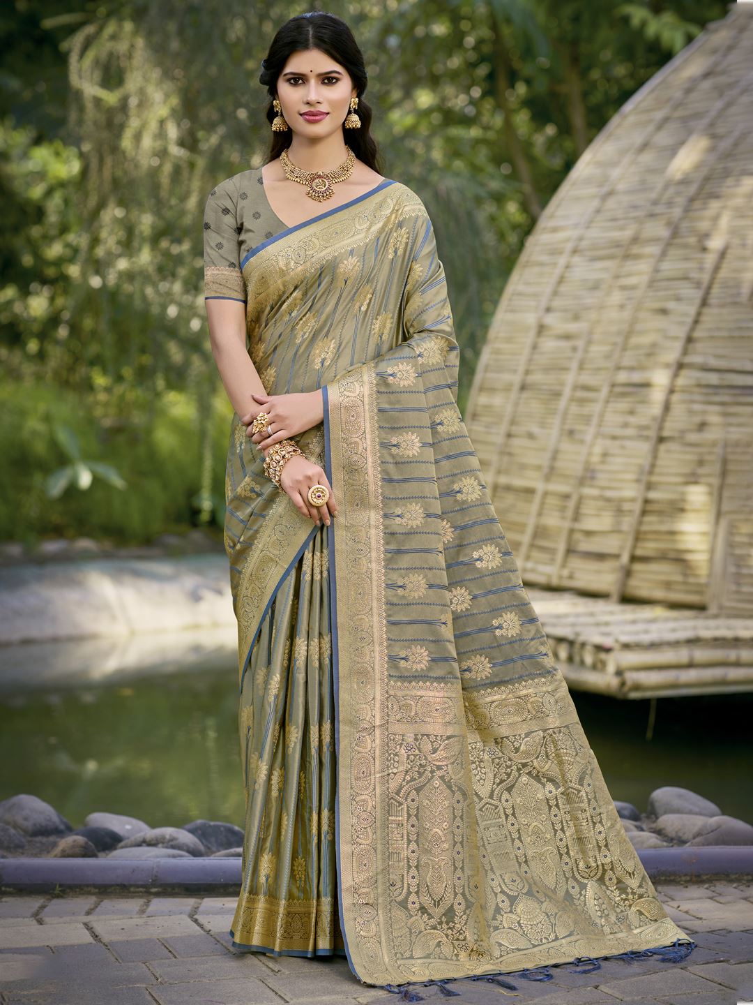 Grey Color Woven Soft Silk Saree