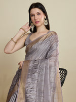 Grey Cotton Woven Border Designer And Printed Ceremonial Saree