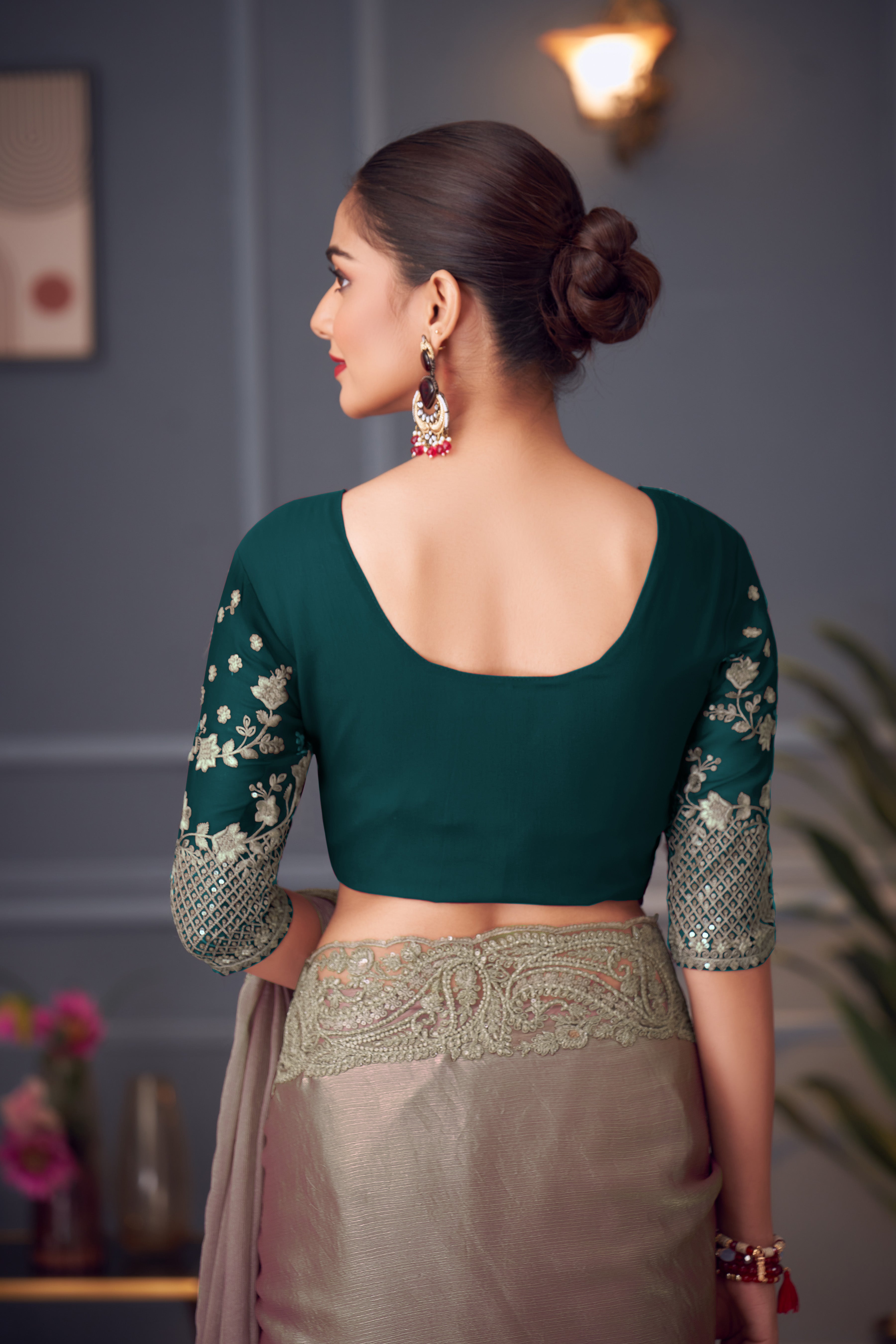 Grey Double Tone Silk Saree with Thread  Sequins Work