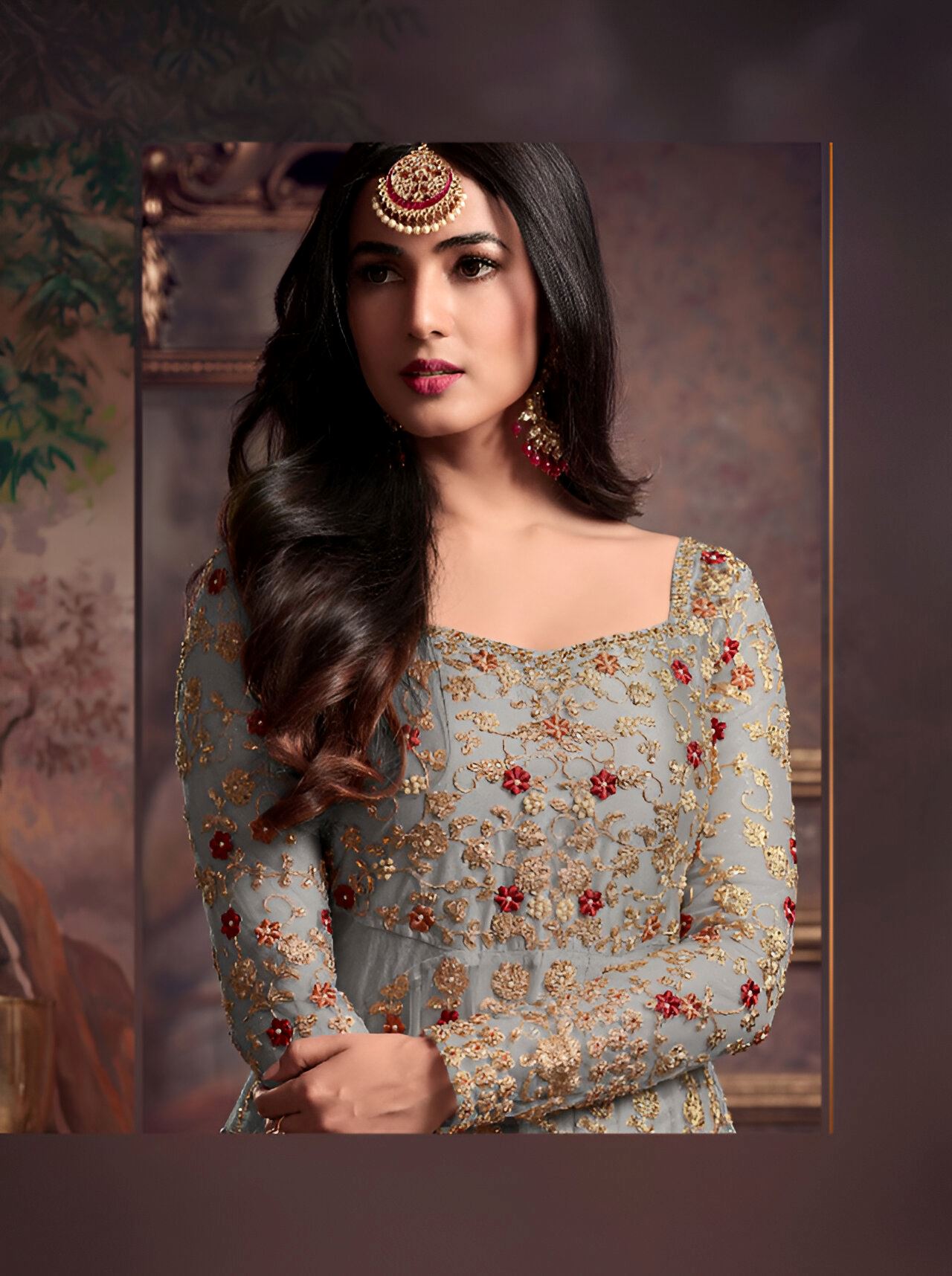 Grey Heavy Designer Suit With Heavy Embroidery Work