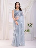 Grey Jimmi Choo Sequins Embroidery Work Ethnic Party Saree