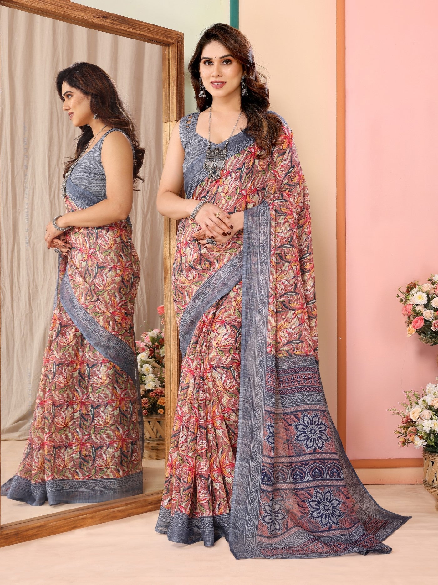 Grey Kota Doriya Saree with Print