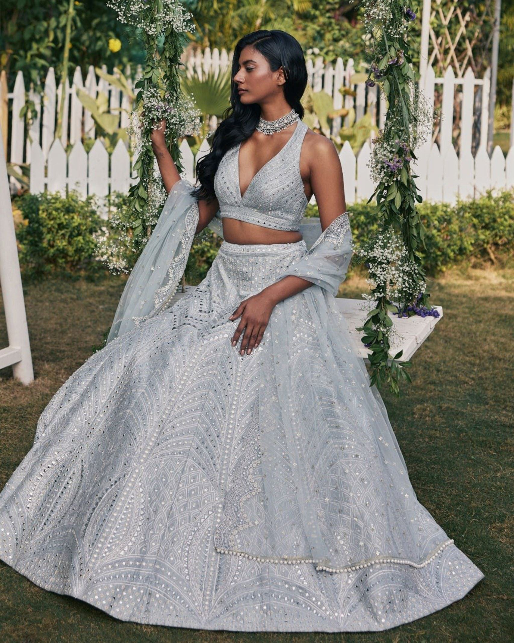 Grey Lehenga Choli With Sequence With Thread And Jari Embroidery Work