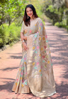 Grey Organza Saree With Woven Work