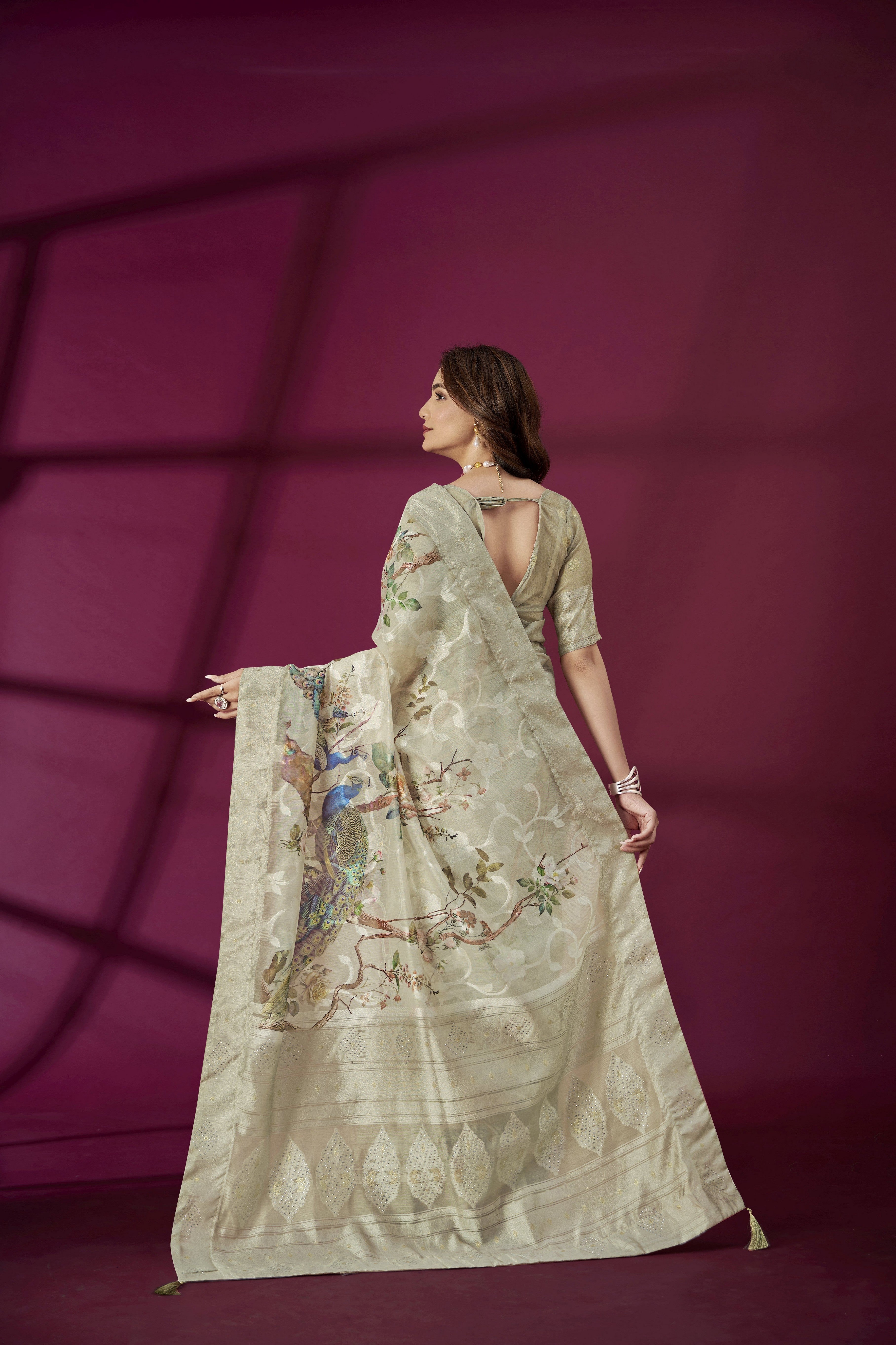 Grey Rich Silk Jacquard Designer Saree With Smart Ethnic Printed