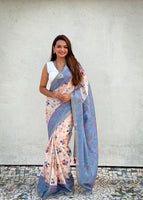 Grey Silk Blend Kalamkari Printed Saree