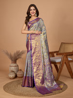 Grey Soft Silk Heavy Woven Jari Designer Adorable Ethnic Saree