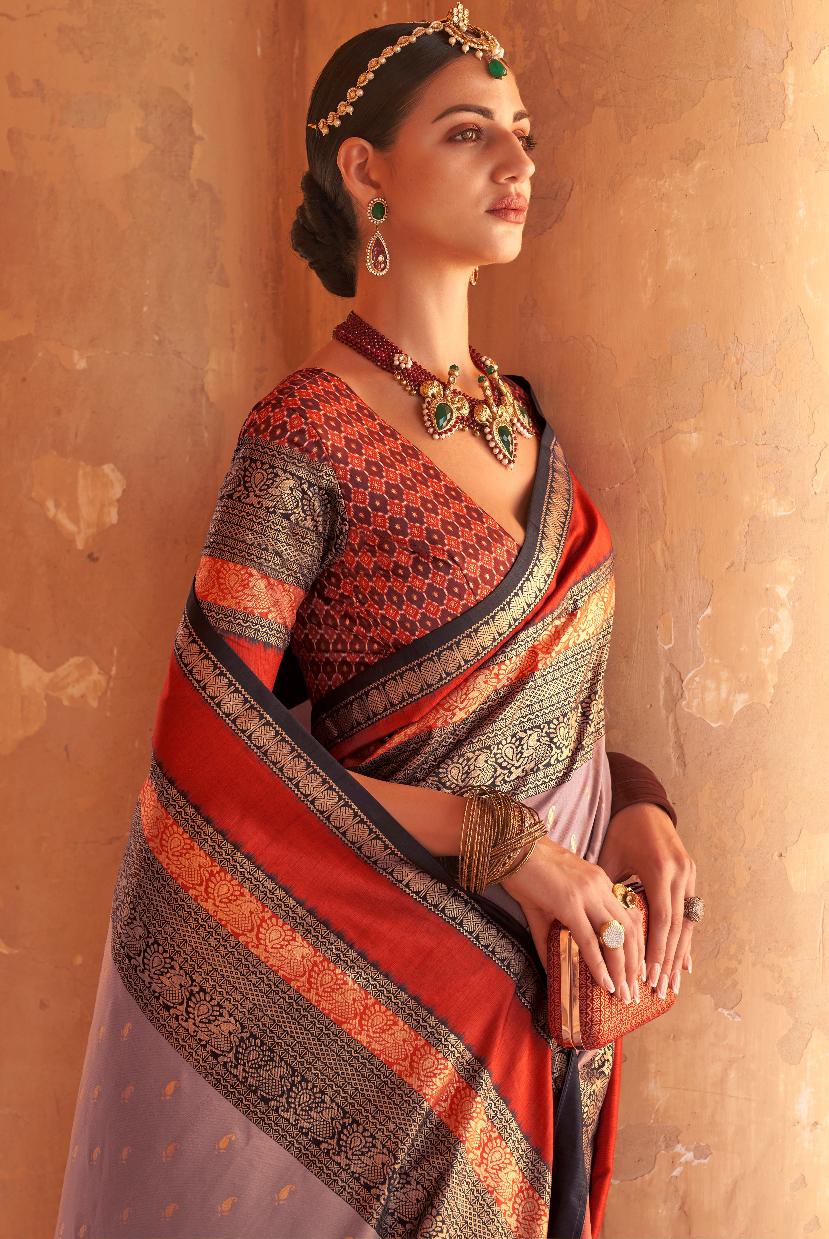 Heather Silk Saree with  Jacquard Woven Work