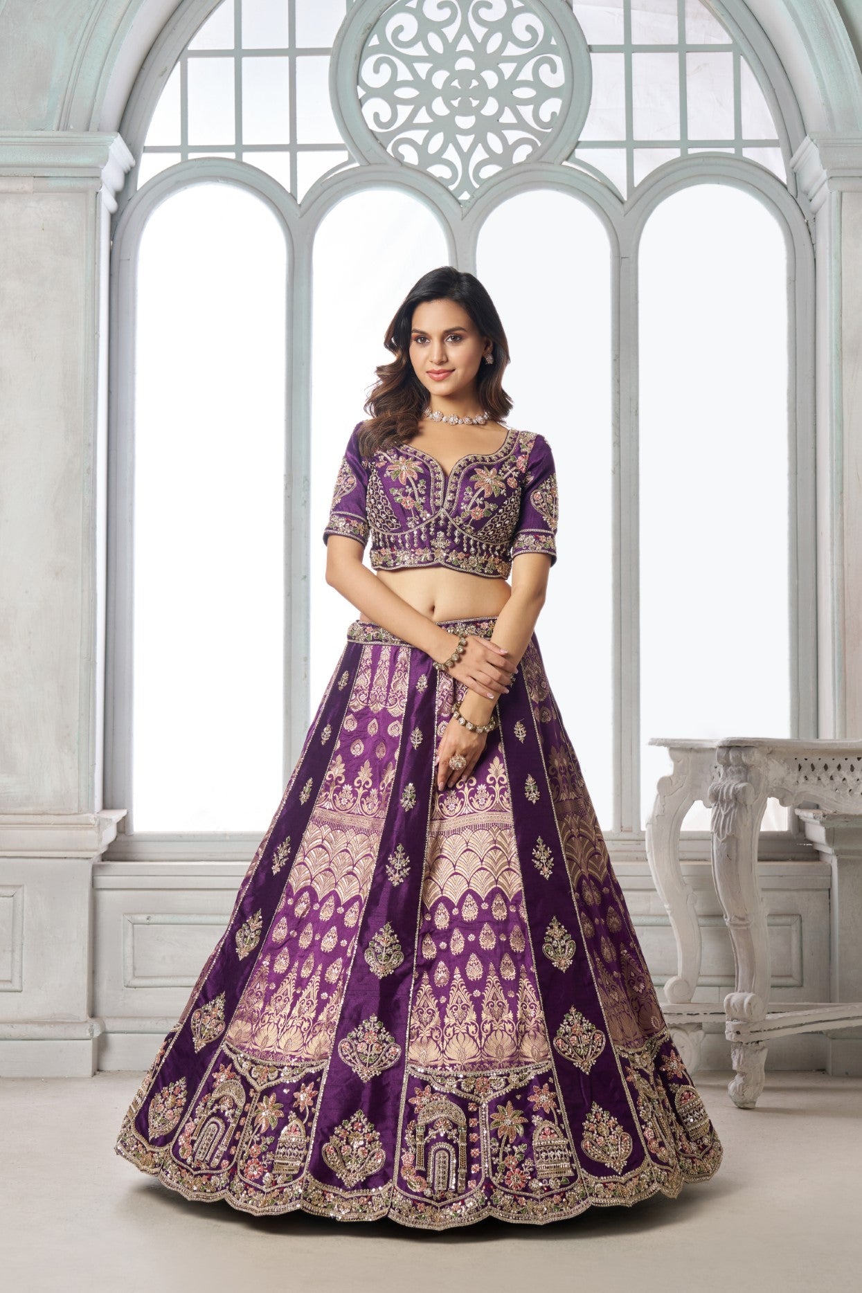 Imperial Purple Raw Silk Handcrafted Bridal Lehenga Choli