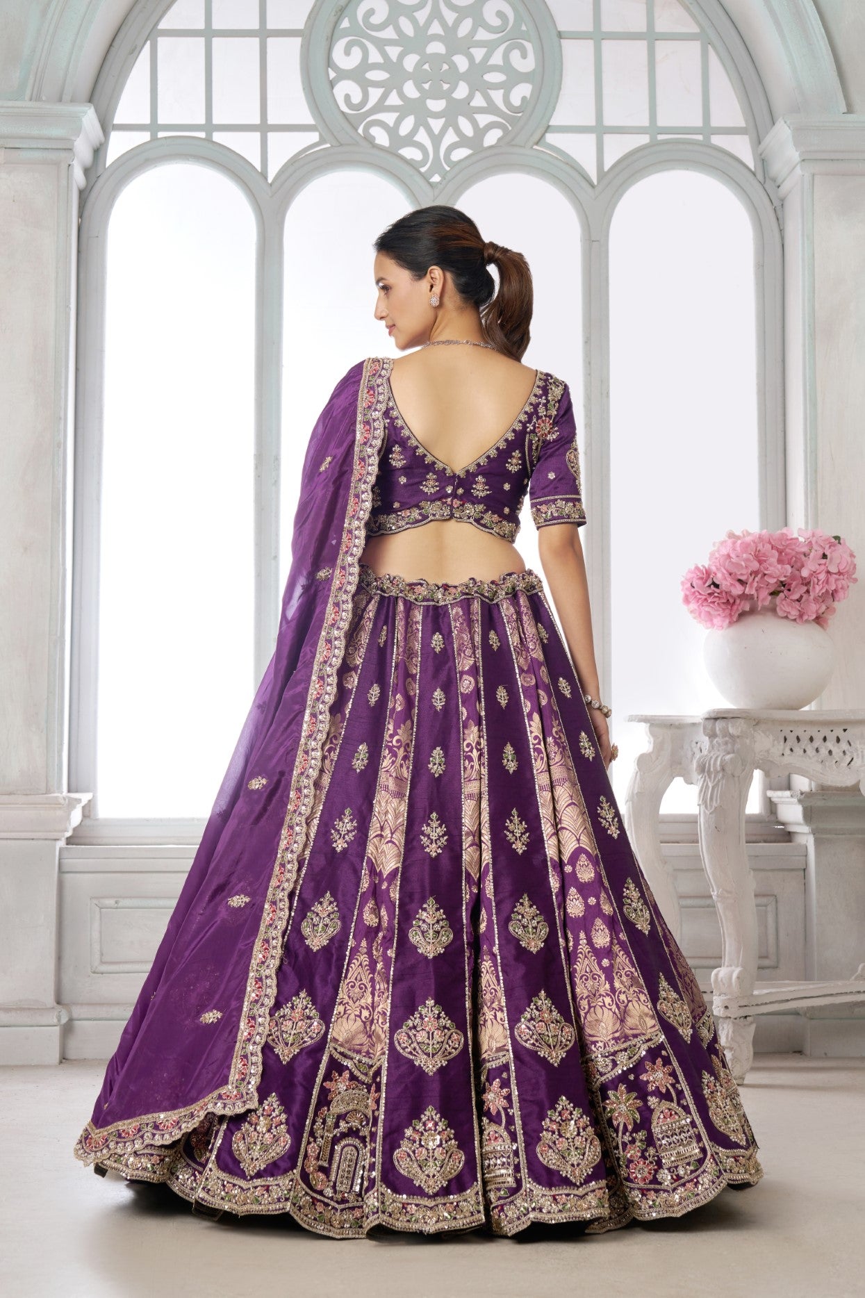 Imperial Purple Raw Silk Handcrafted Bridal Lehenga Choli