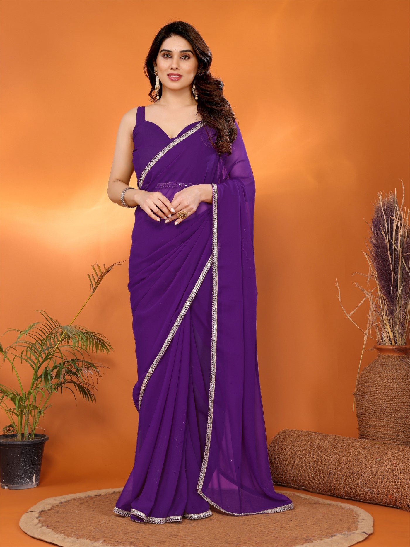Jamuni Georgette Saree with Mirror Border
