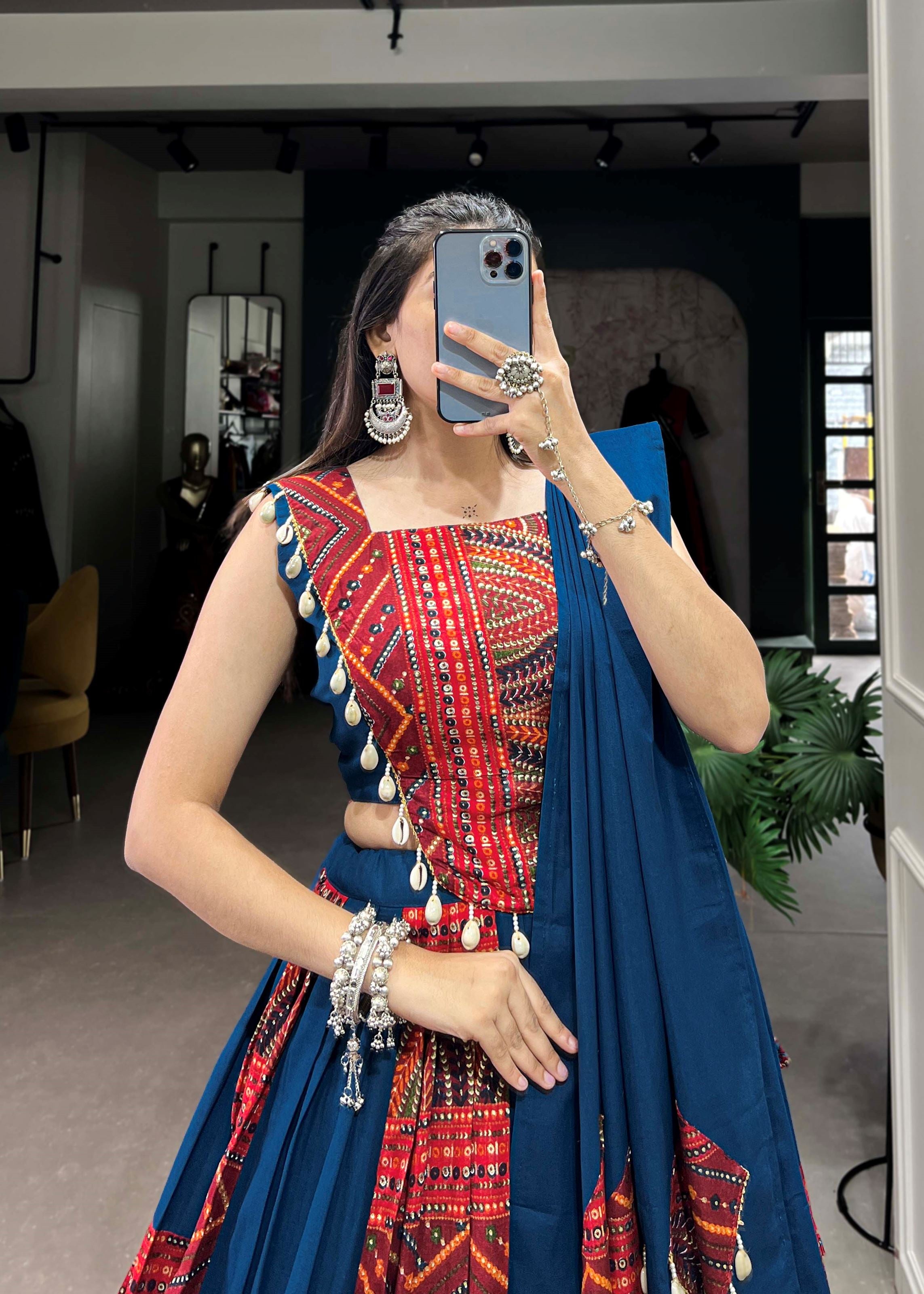 Blue Vibrant Hues  Foil Accents Pure Cotton Lehenga Cholis for Celebrations