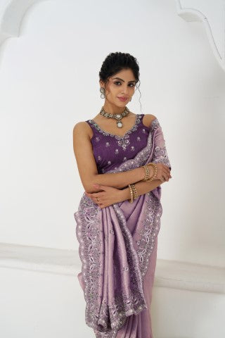 Latest Blue Pure Dola Viscouse Silk Saree With Sequins And Beads Embroidery