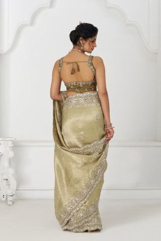 Latest Chiku Champagne Pure Dola Viscouse Silk Saree With Sequins And Beads Embroidery