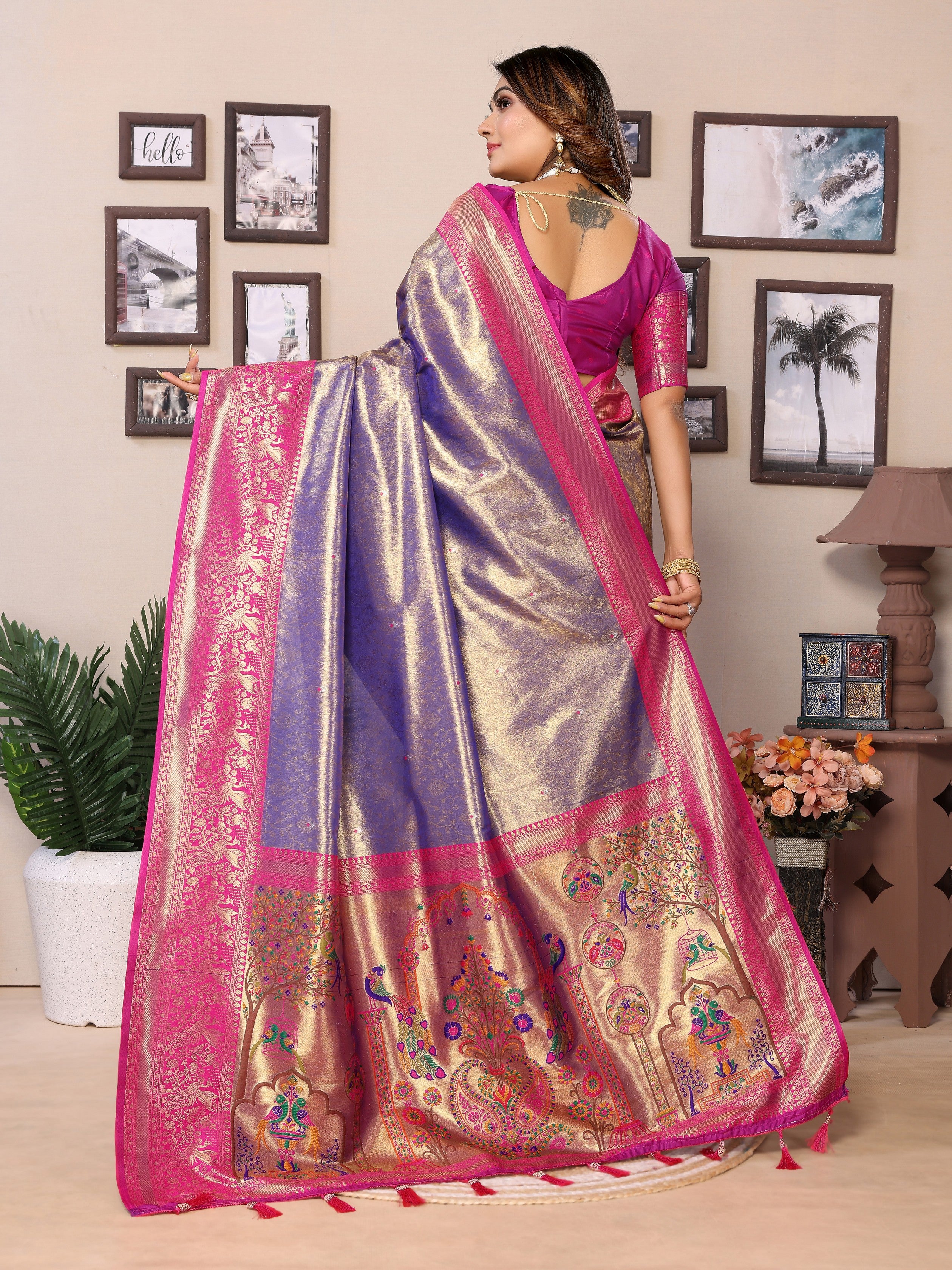 Lavender Banarasi Tissue Silk Heavy Woven Jari Designer Ceremonial Saree