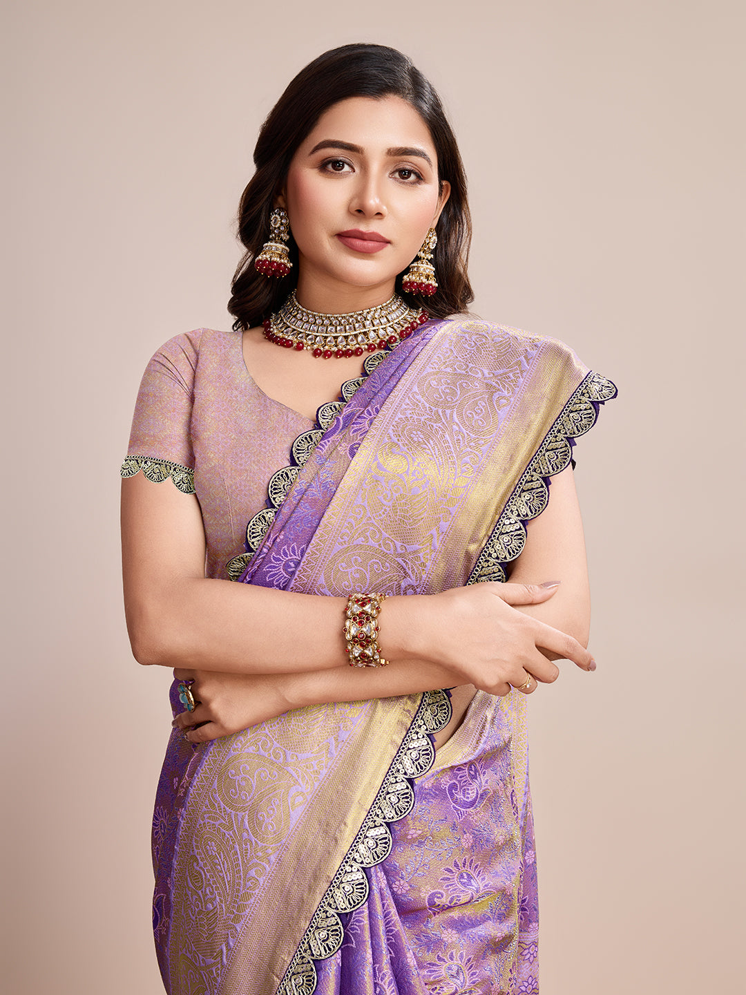 Lavender Beautiful Soft Silk Woven Jari Designer Saree