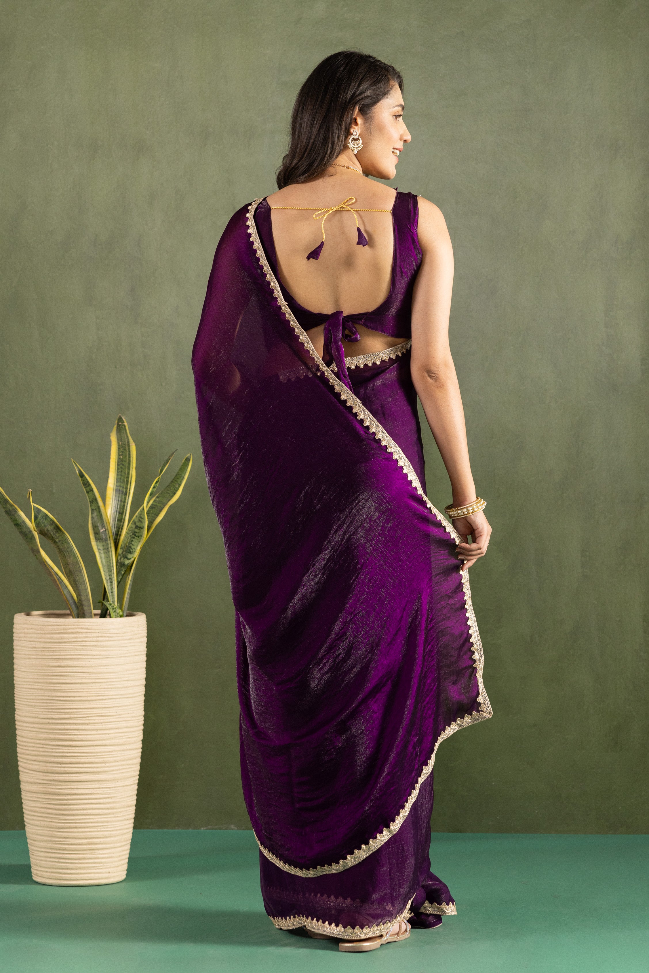 Lavender Chiffon Ready To Wear Saree For Graceful Bollywood Style Saree