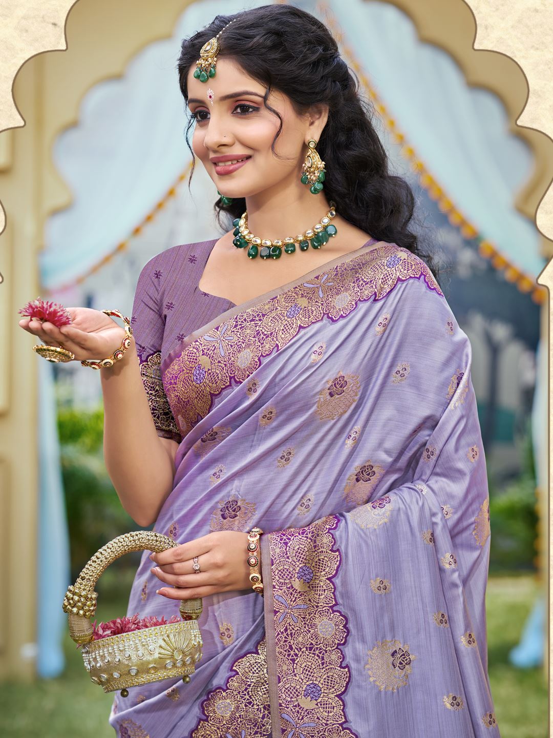 Lavender Color Classic Banarasi Silk Saree