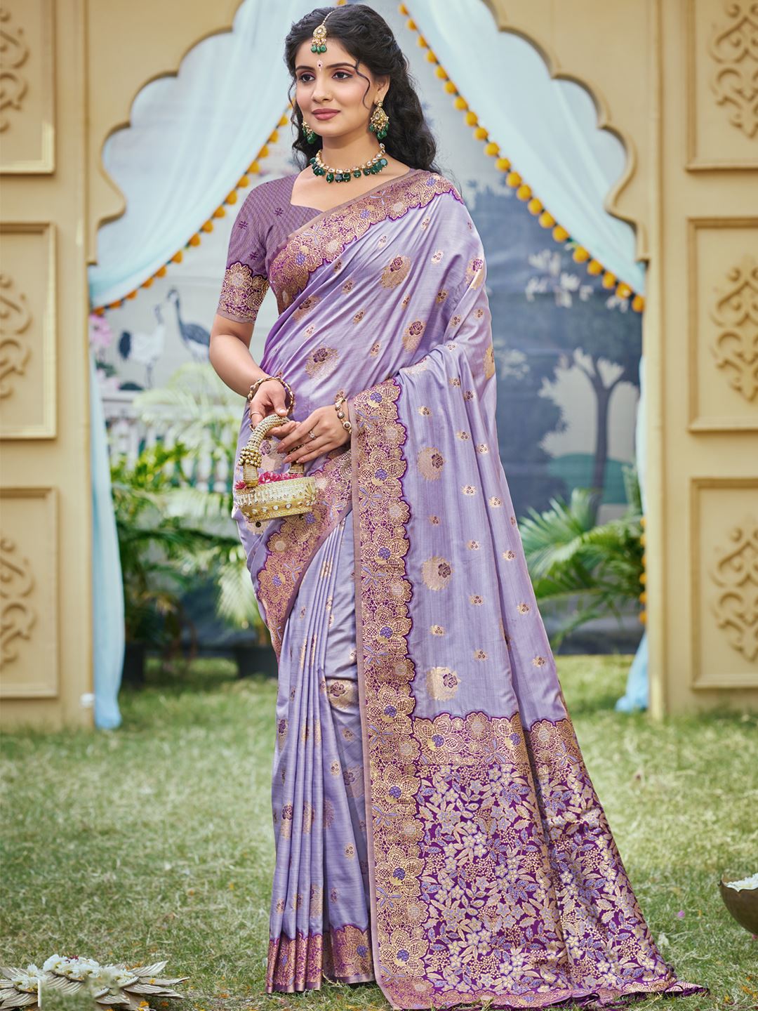 Lavender Color Classic Banarasi Silk Saree
