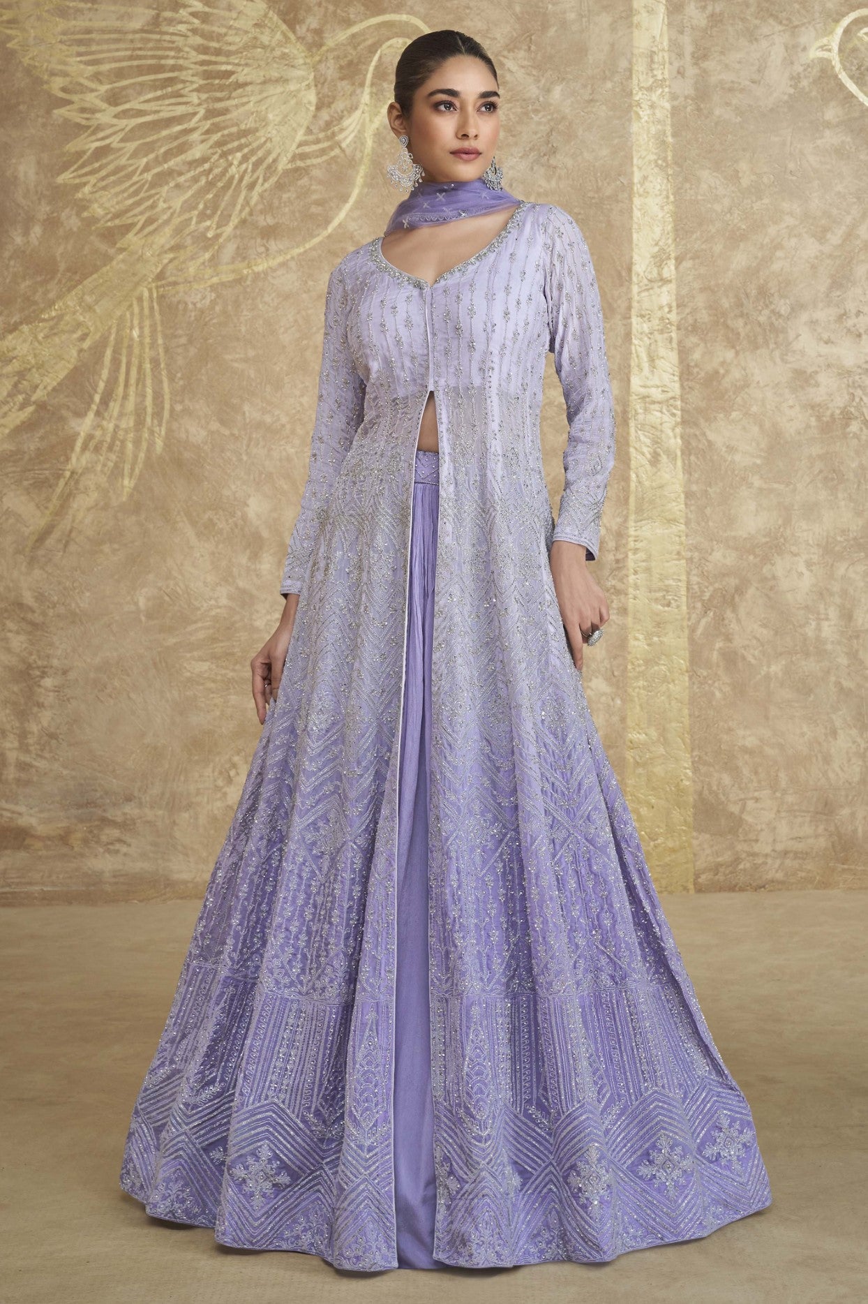 Lavender Georgette Lehenga Set With Sequin Embroidery