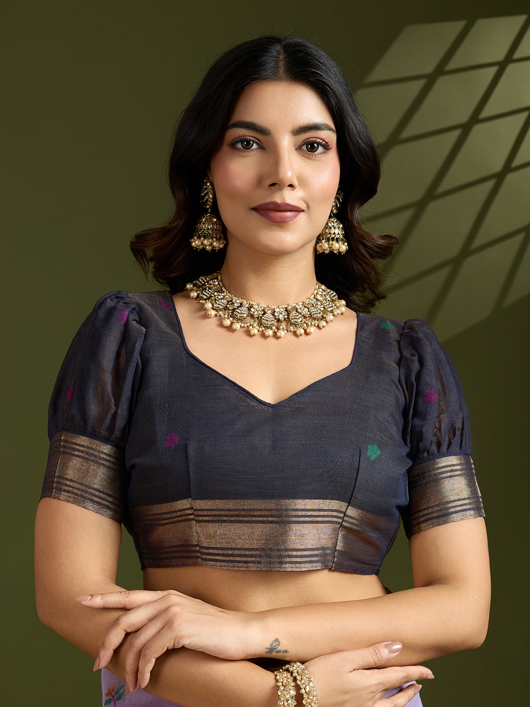 Lavender Muga Cotton Saree with Flower Butti and Paithani Pallu
