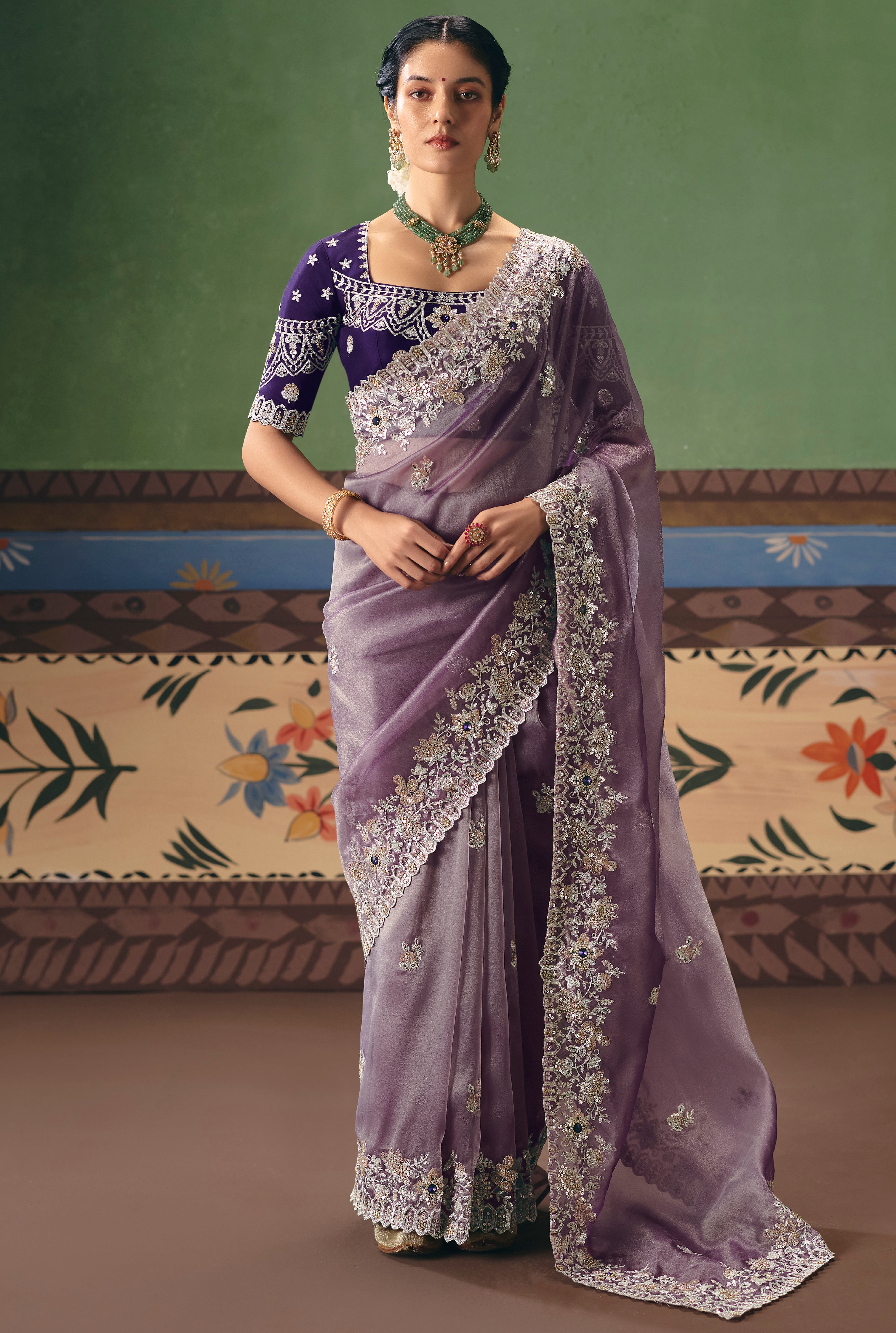 Lavender Saree With  Heavy Designer Embroidery, Sequince, Stone, Pearl With Beads Work