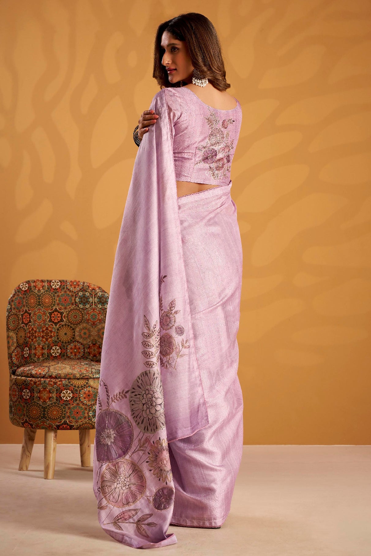 Lavender Saree With  Printed With Kasheeda work